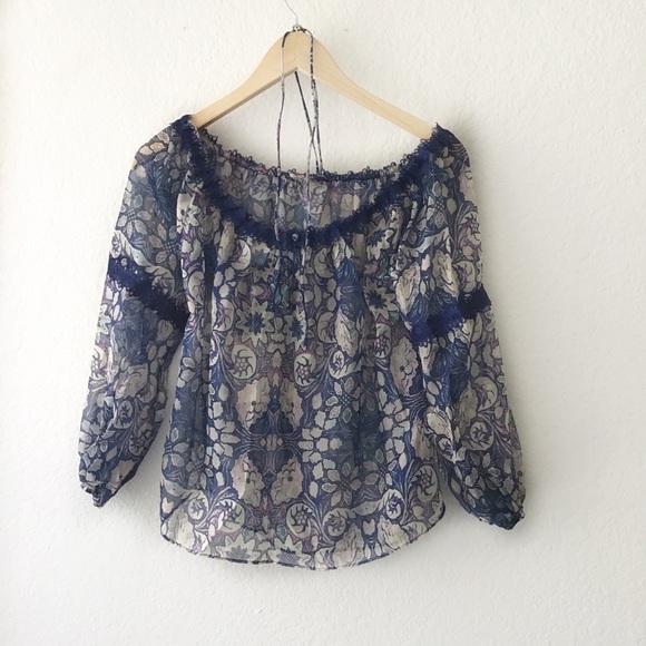 Foxiedox Floral Chiffon Off the Shoulder Blouse S - Picture 4 of 15